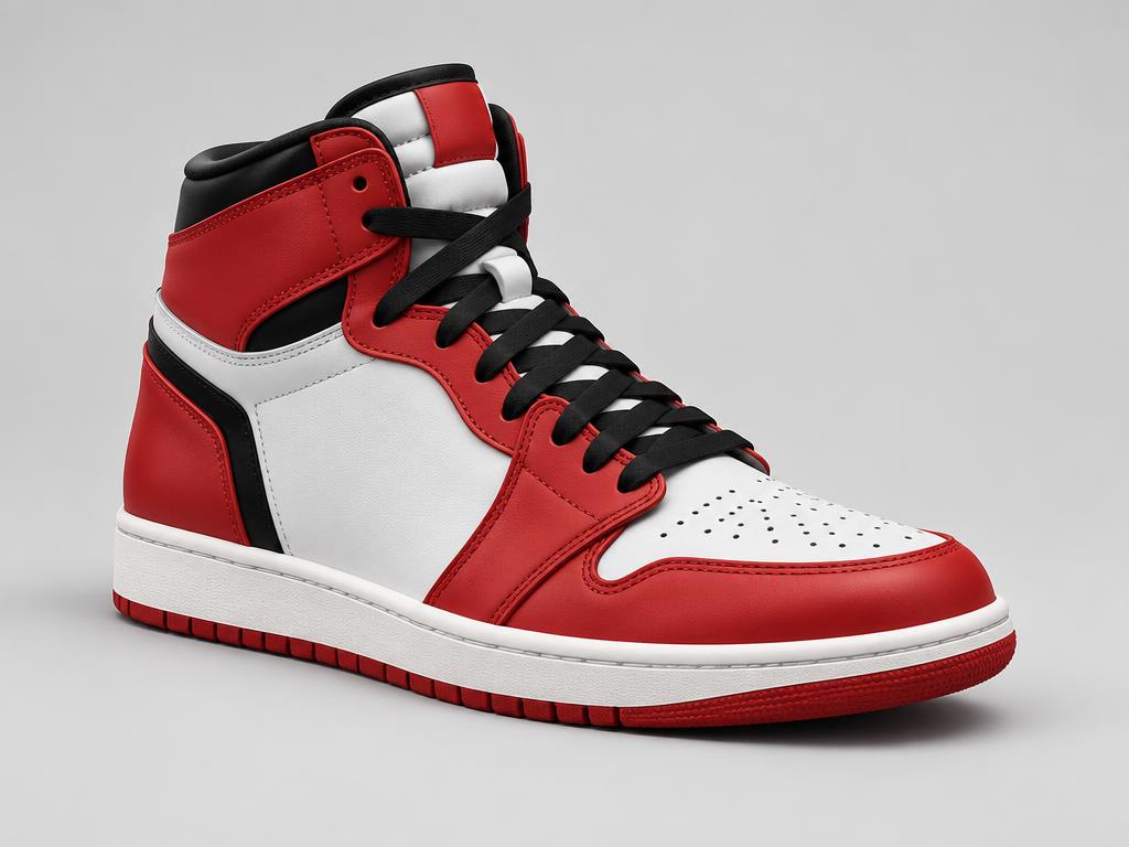 Premium red, white, and black high-top sneaker concept